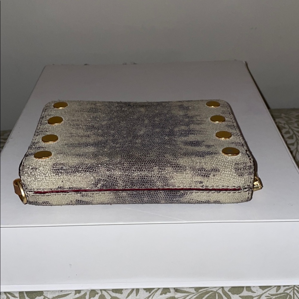 Hammitt Los Angeles Elegant mocha and Gold Clutch with Metallic gold  Accents,